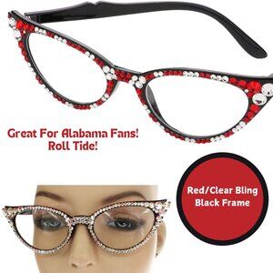 Red/Clear Swarovski Crystal Enhanced Readers Reading Glasses BRAND NEW
